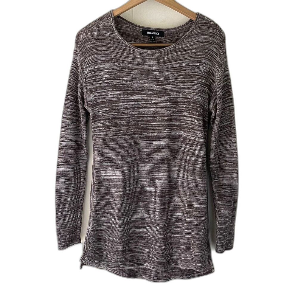 ELLEN TRACY Crew Neck Sweater Womens‎ SMALL Marbled Heather Grey Stretch Tunic